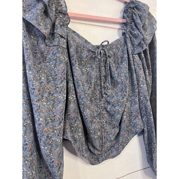 Astr The Label Top Blue Floral Ruffles Rouching Size SM - Picture 5 of 5